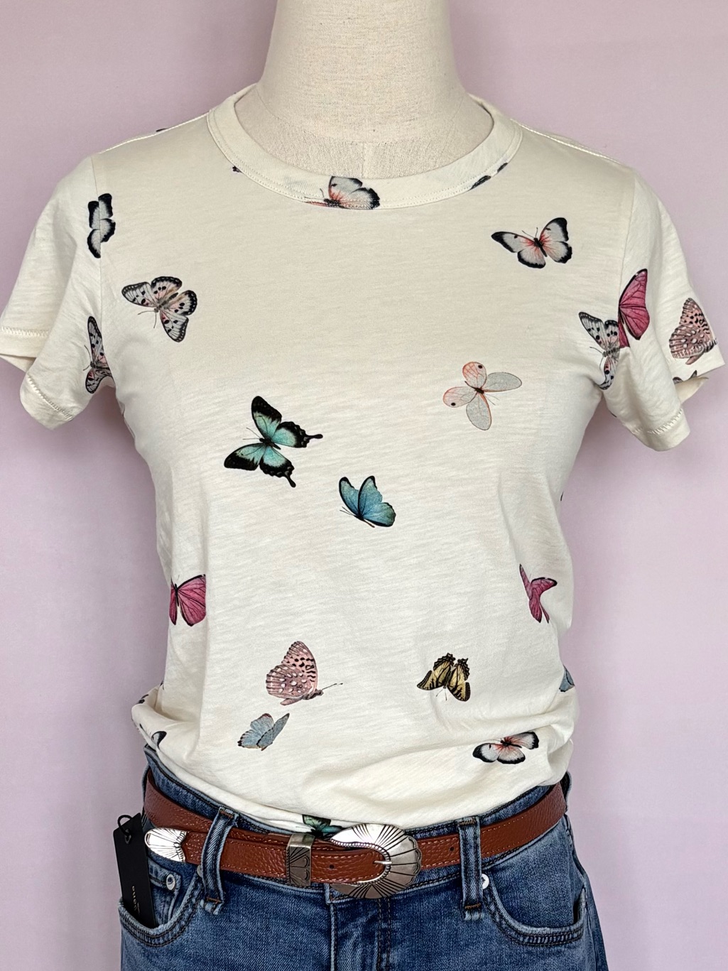 Rag & Bone All Over Ozzy Ivory Butterfly Short Sleeve Tee--Nwt--Xs